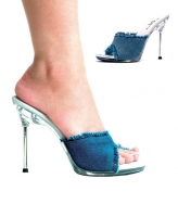 458-Heather Ellie Shoes, 4.5 inch Metallic high heels denim Sandals