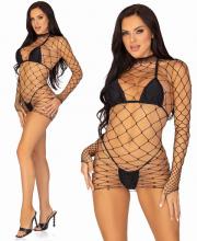 86968 Leg Avenue Fence net long sleeve dress 